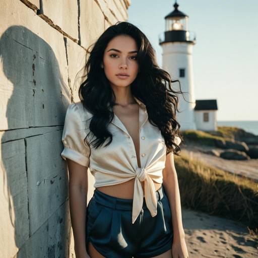 Woman Leaning Against Lighthouse Wall