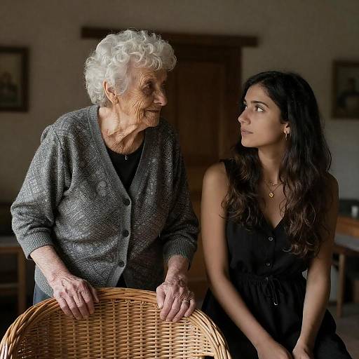 Elderly Woman and Young Woman in Rustic Interior