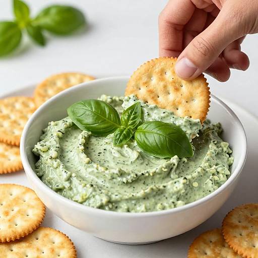 Hand Dipping Cracker into Spinach Artichoke Dip