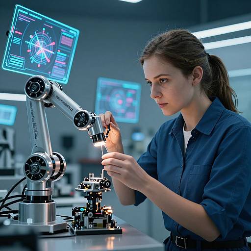 Handywoman Assembling Futuristic Robot Arm