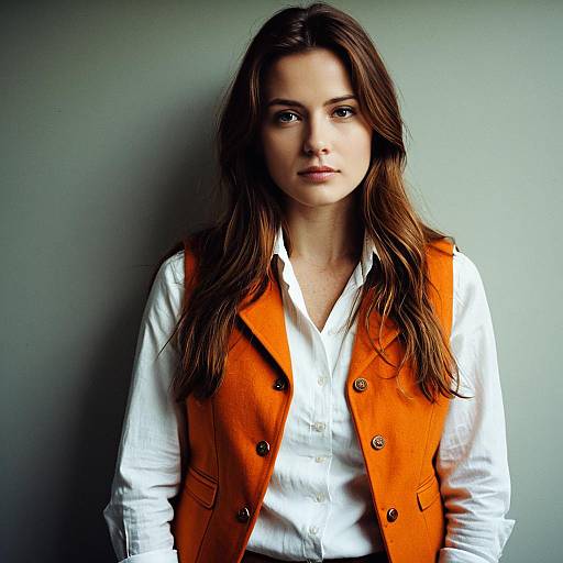 Woman in Orange Waistcoat and White Shirt