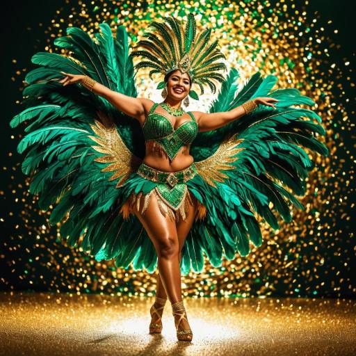 Female Samba Dancer in Emerald and Gold Costume