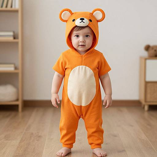 Boy in Orange Bear Costume Onesie
