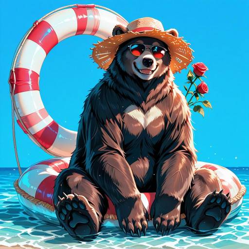 Content Grizzly Bear in Playful Attire