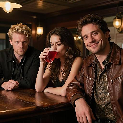 Three Friends at Dimly Lit Bar