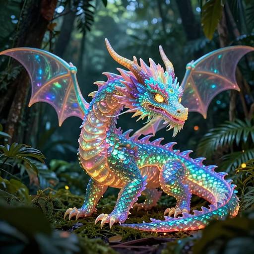 Bioluminescent Polychromatic Dragon in Jungle