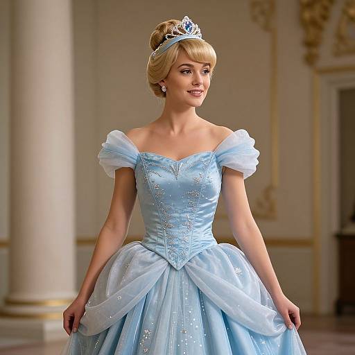 Elegant Blonde Princess in Blue Gown