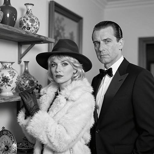 Vintage Black and White Portrait of Elegant Couple