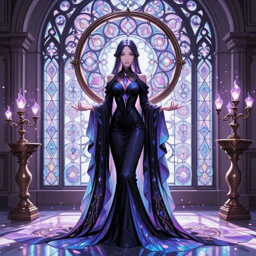 Mystical Enchantress in Stained Glass Gown