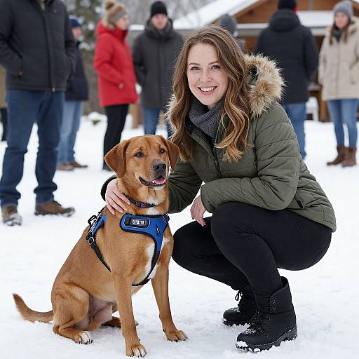 Woman with Dog in Snowy Outdoors