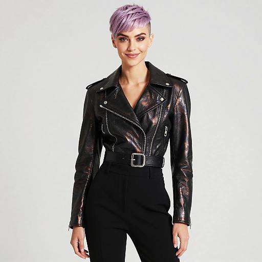 Non-binary Model in Metallic Leather Jacket
