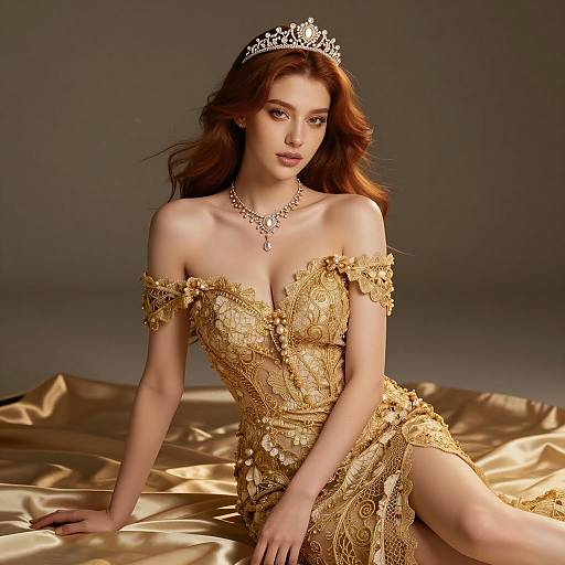 Glamorous Young Woman in Lace Dress