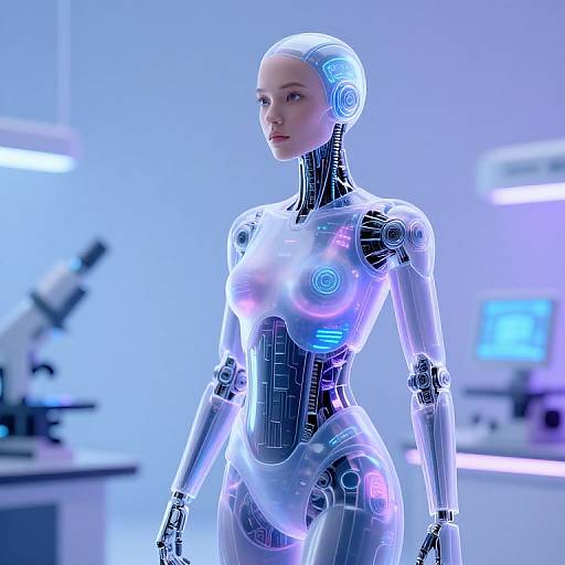 Sleek Female Cyborg in Futuristic Lab