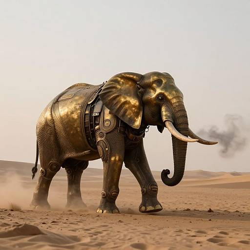 Ancient Mechanical Elephant in Desert