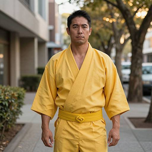 Confident Man in Yellow Kimono