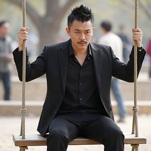 Stylish Man on Wooden Swing