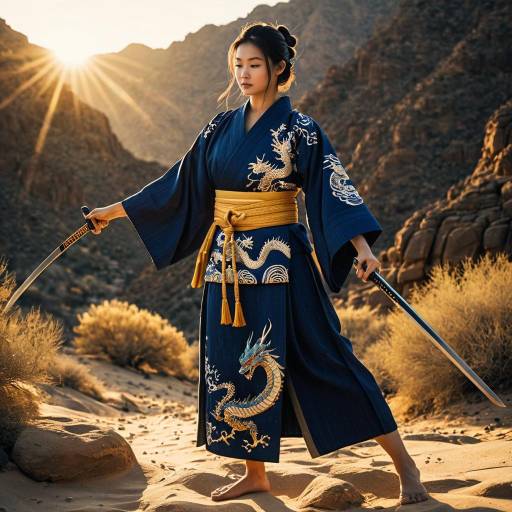 Samurai Warrior in Desert Canyon at Dusk