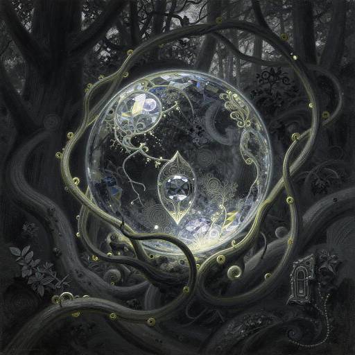 Mystical Crystal Orb Charcoal Painting