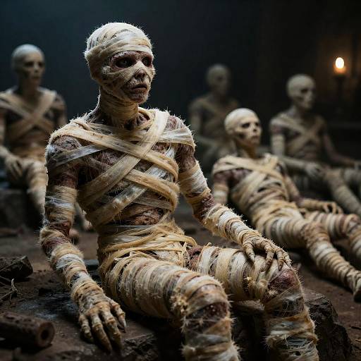 Eerie Mummies in Horror Movie Style