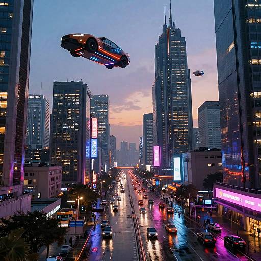 Futuristic Cyberpunk Cityscape at Dusk