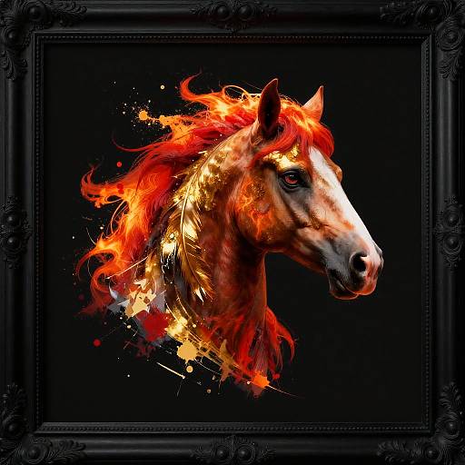 Flaming Phoenix Portrait with Paint Splatters