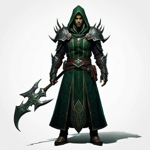 Elven Assassin in Dark Green Robes with Weapon