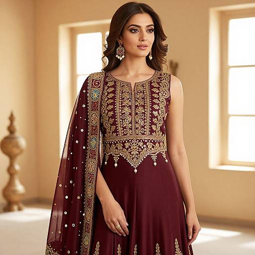 Elegant Maroon Zardozi Embroidered Attire