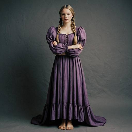 Young Woman in Purple Long Dress with Braids
