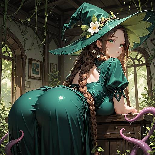 Enchanted Witch in Floral Dress