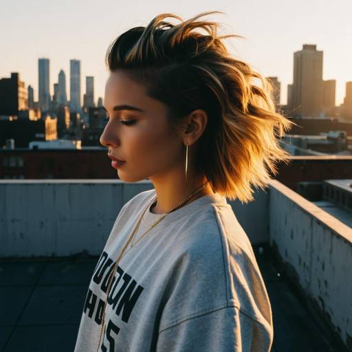 Woman with Shadow Fade Hairstyle on City Rooftop