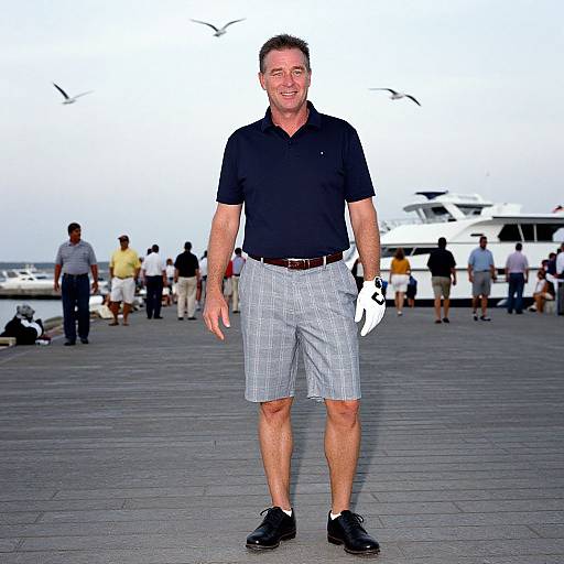 Stylish Man at Bustling Dockside
