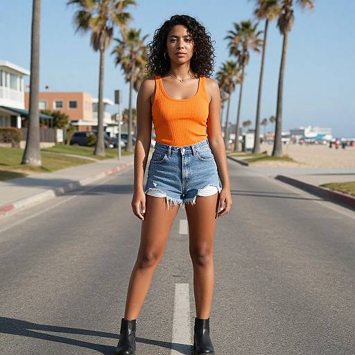 Young Woman on Sunny Beach Road