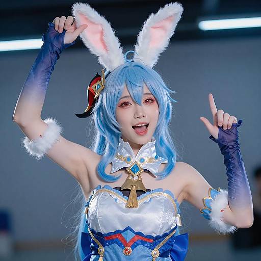 Energetic Anime Woman in Rabbit Costume