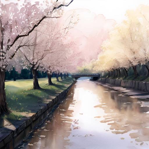 Autumn Trees Along River with Bridge