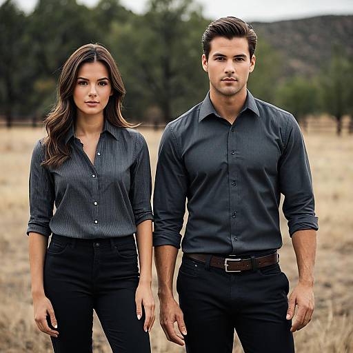 Couple in Black Slim Fit Shirts Outdoors