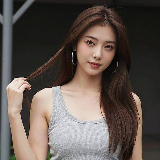 Portrait of Young Woman with Long Hair