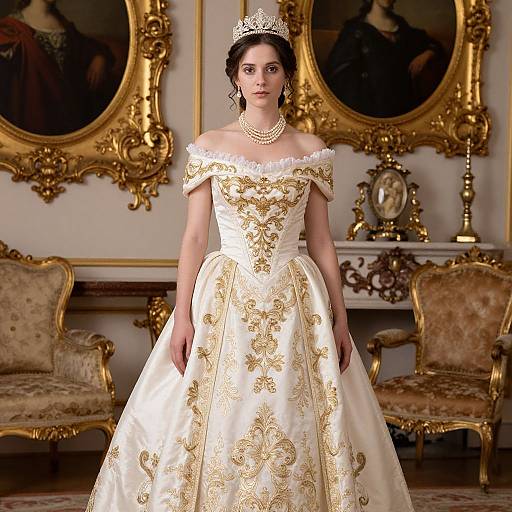 Elegant Rococo Gown with Gold Embroidery