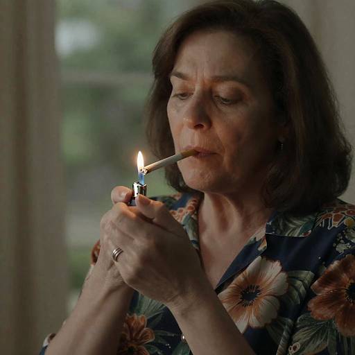 Focused Woman Lighting a Cigarette