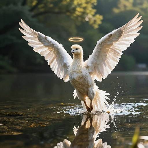 Realistic Angel Hovering Over Lake