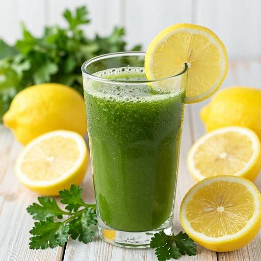 Refreshing Green Juice with Lemon Garnish