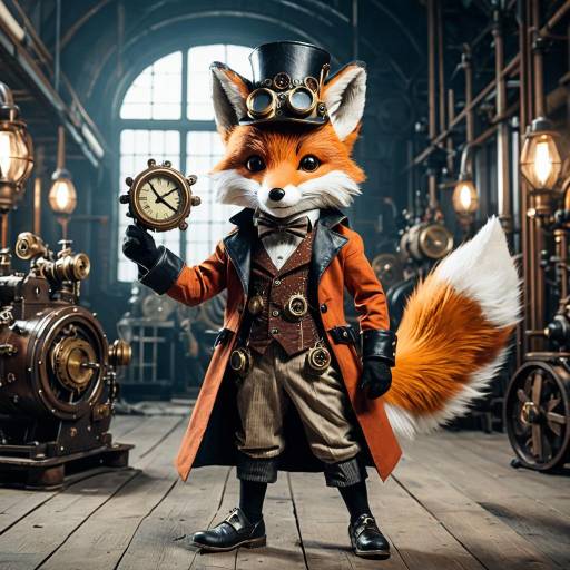 Steampunk Fox Inventor with Clock