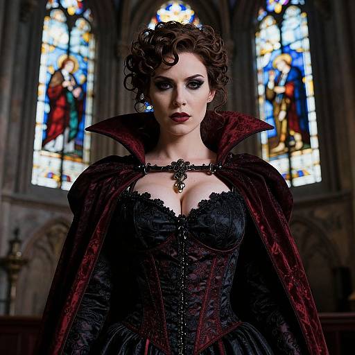 Dramatic Gothic Woman in Cathedral