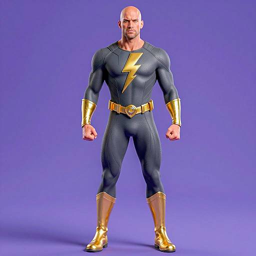 Heroic Muscular Superhero in Gray Suit