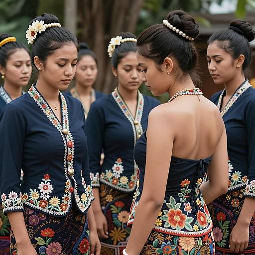Elegant Gathering of Women in Embroidered Dresses