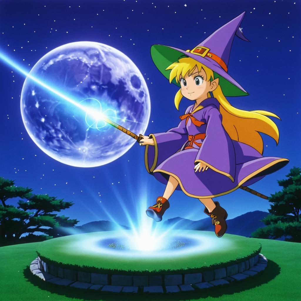 Lyra the Witch in Enchanted Night Sky