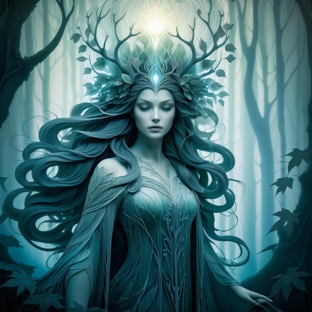 Enchanting Forest Spirit in Ethereal Fog