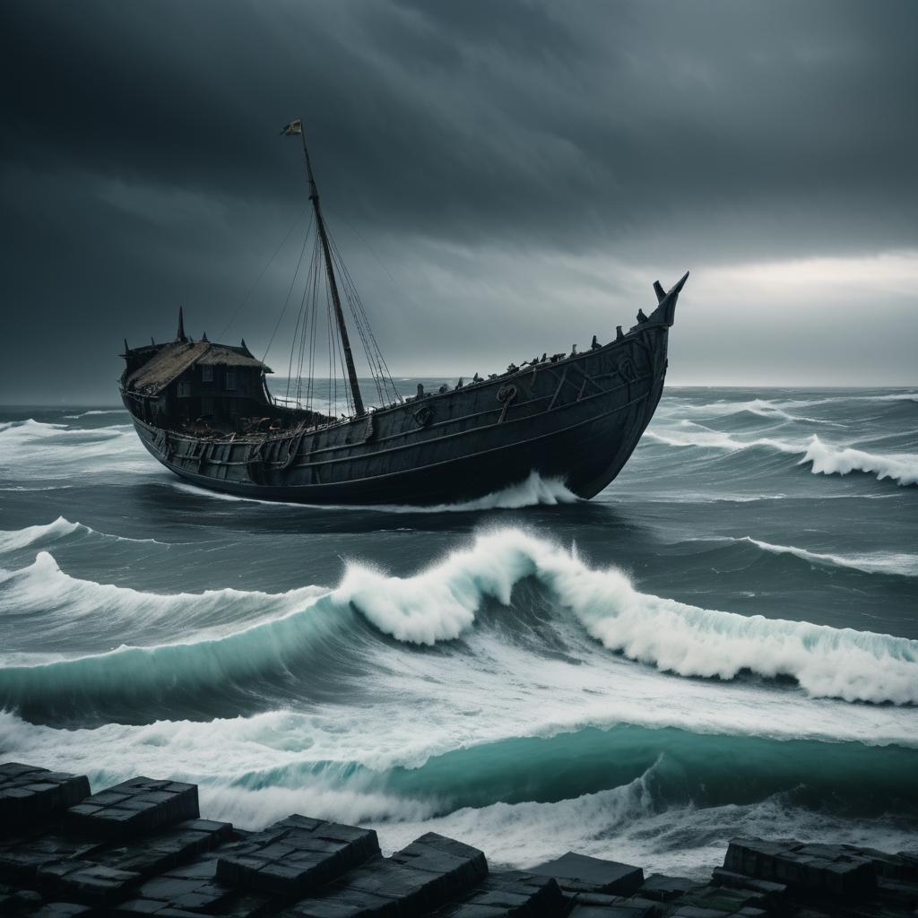 Viking Settlement Ruins on Stormy Sea