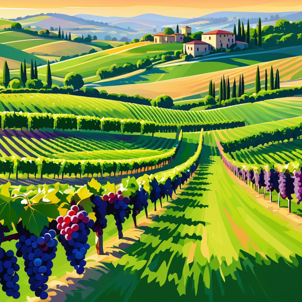 Vibrant Vineyard Landscape in Digital Art