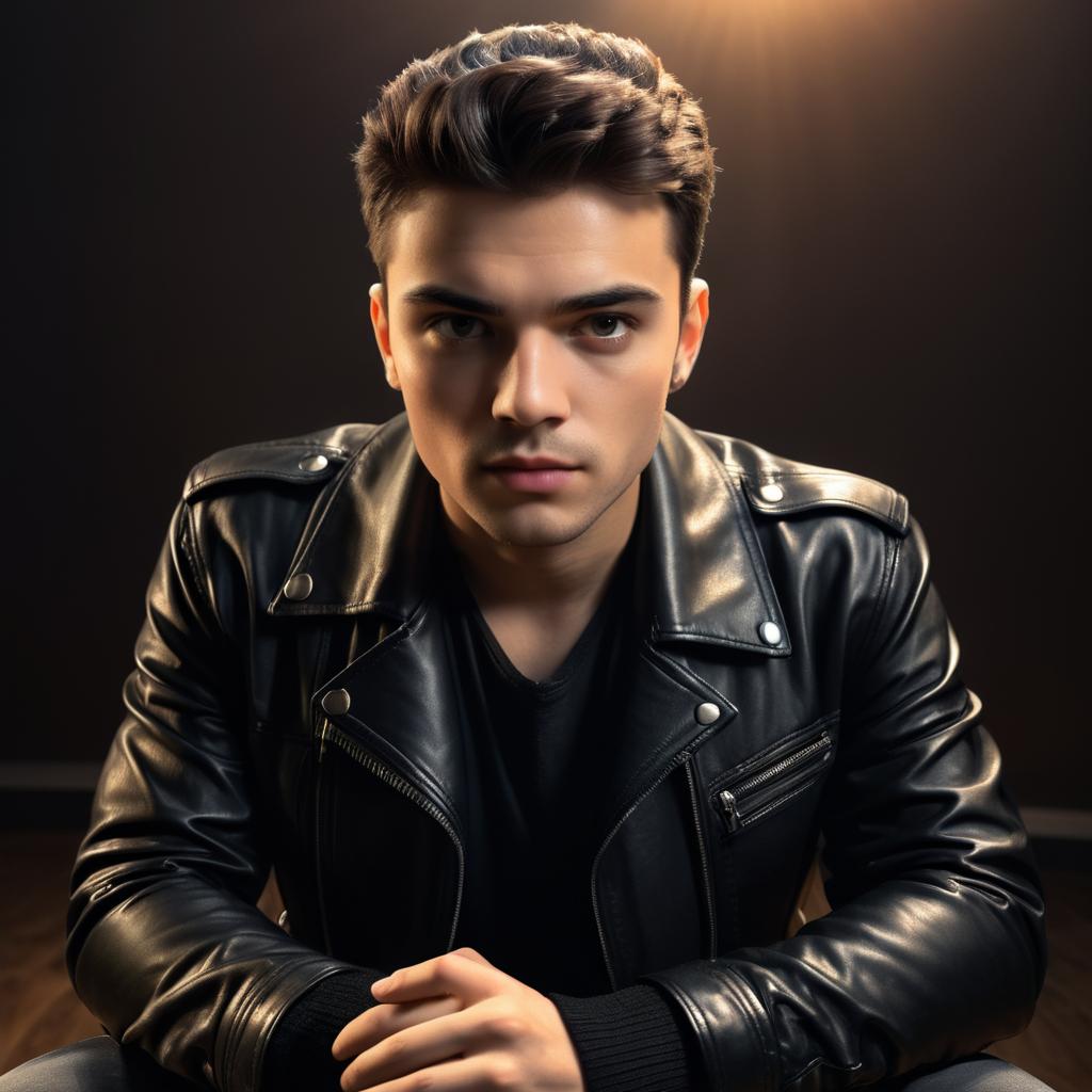 Youthful Man Portrait in Leather Jacket