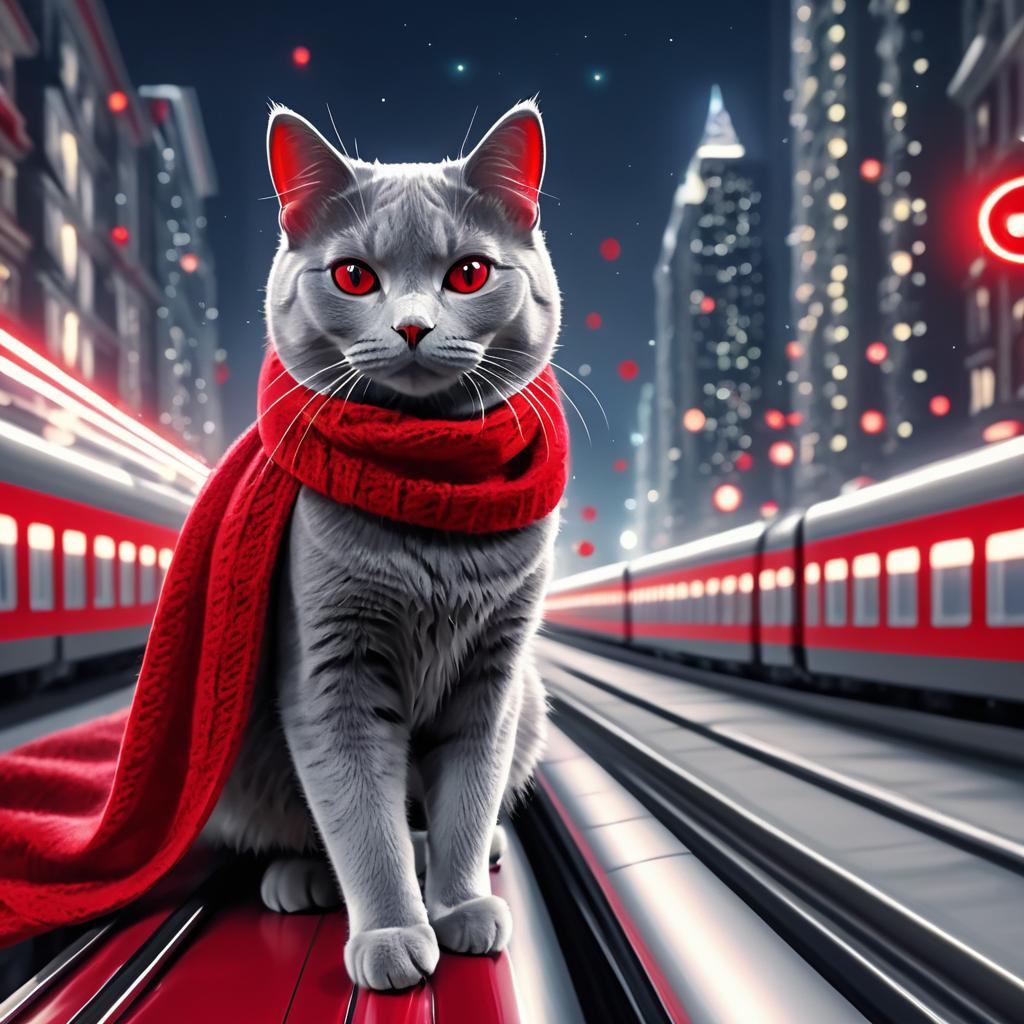 Cinematic Night Train with Stylish Cat